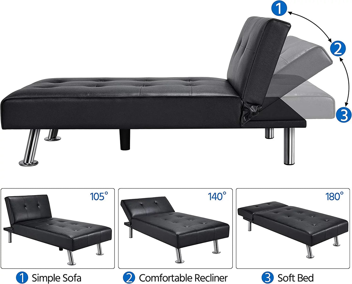 Black Faux Leather Sectional Sofa with Chaise Lounge N166303