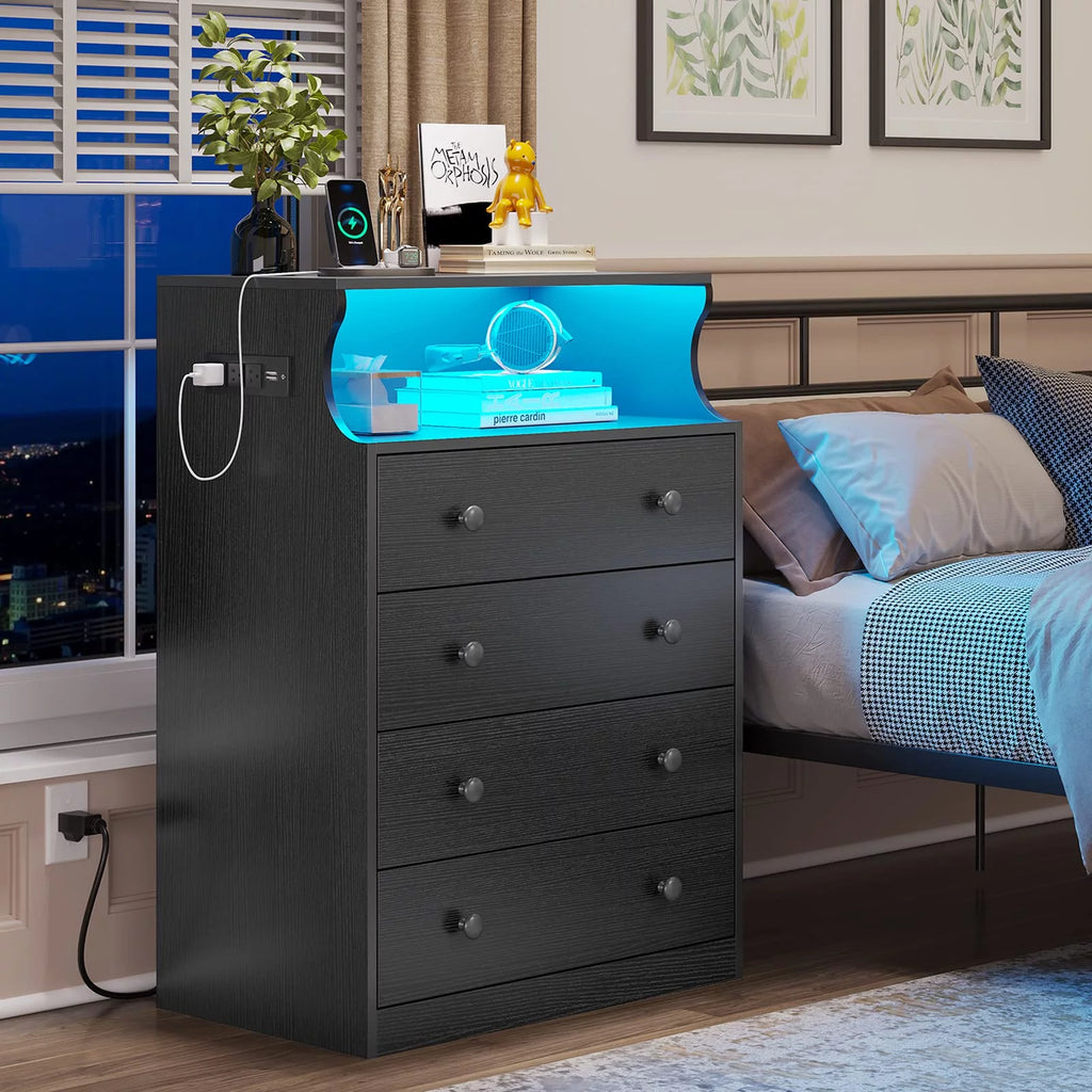 Black 4 Drawer Dresser with Charging Station X979192