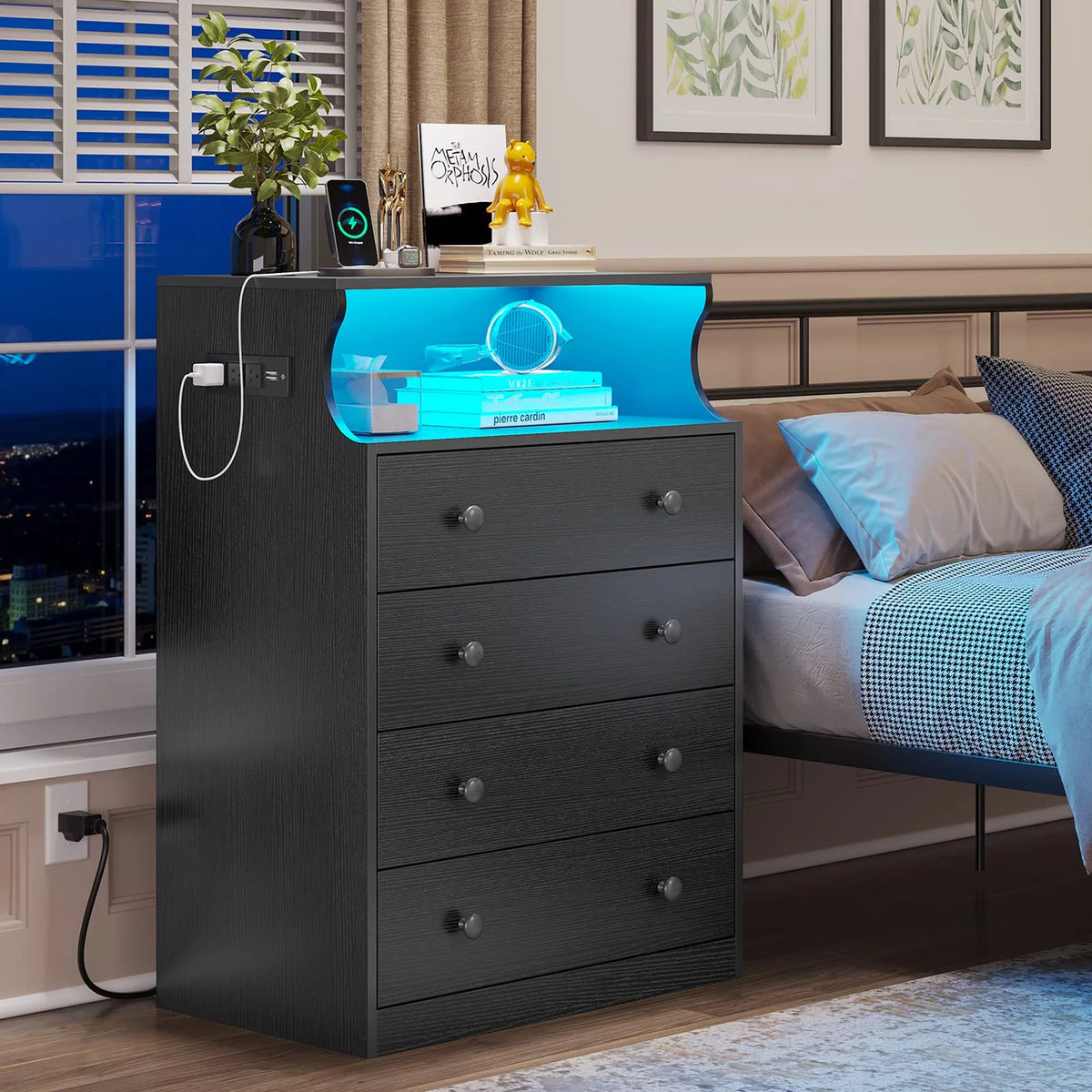 Black 4 Drawer Dresser with Charging Station X979192