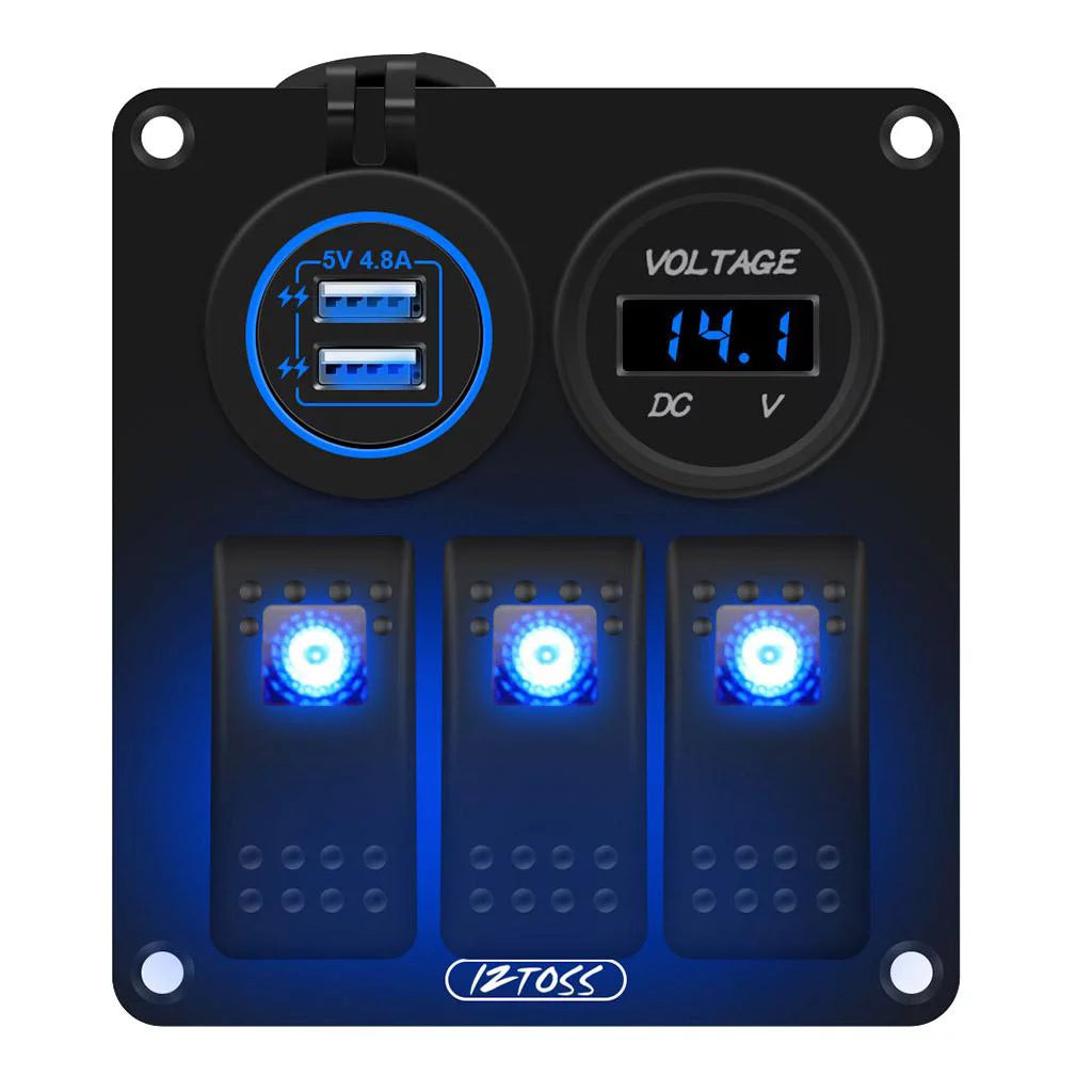 3 Gang Switch Panel with Digital Voltmeter N345222