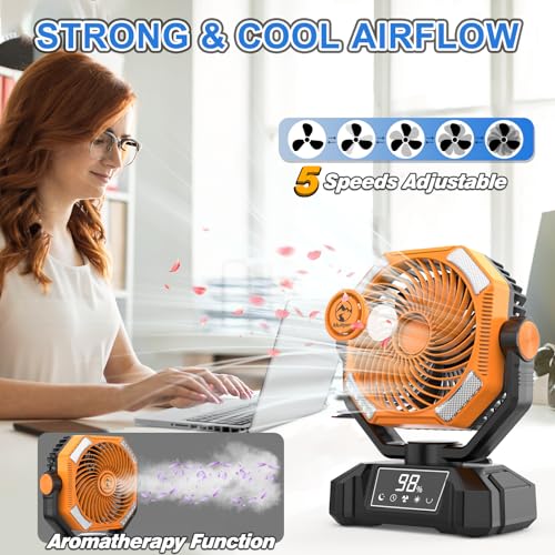 20000mAh Rechargeable Battery Powered Camping Fan with LED Lantern H12729