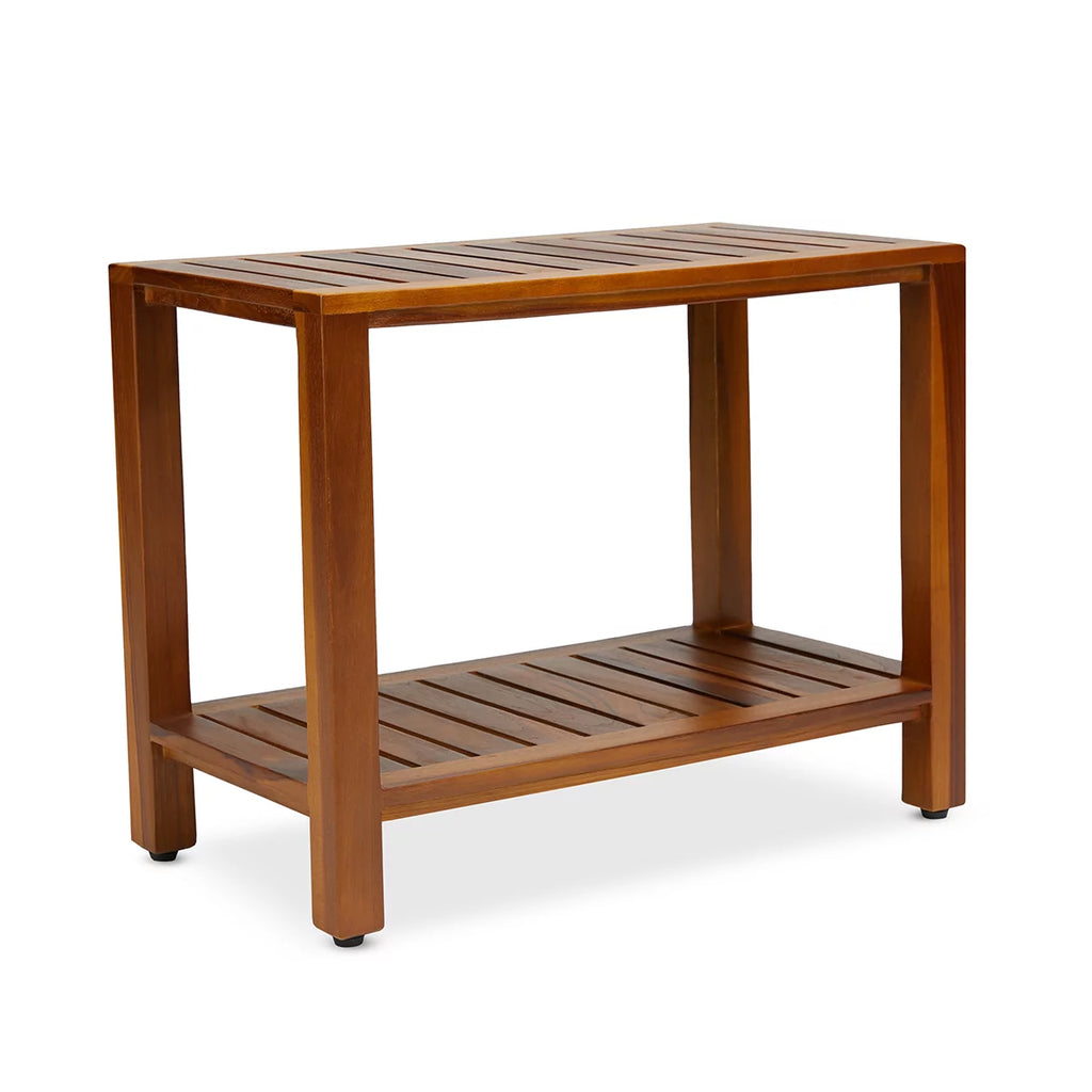 24 Inch Teak Shower Bench with Shelf I662