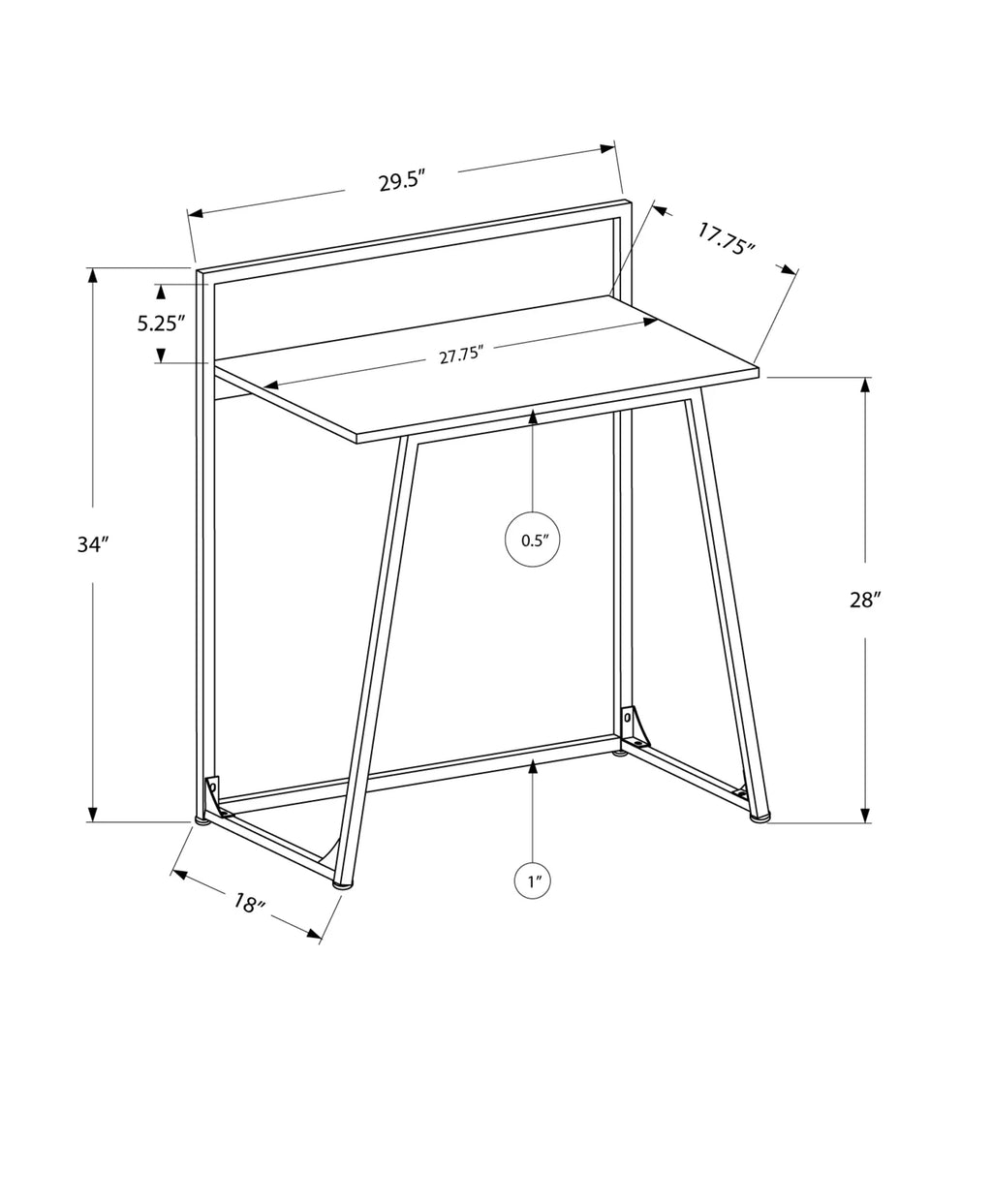 Computer Desk, 30"L, White Laminate, White Metal O30976