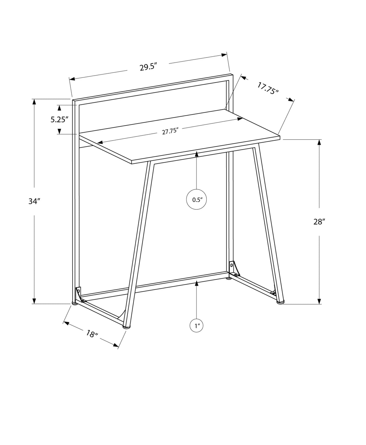Computer Desk, 30"L, White Laminate, White Metal O30976