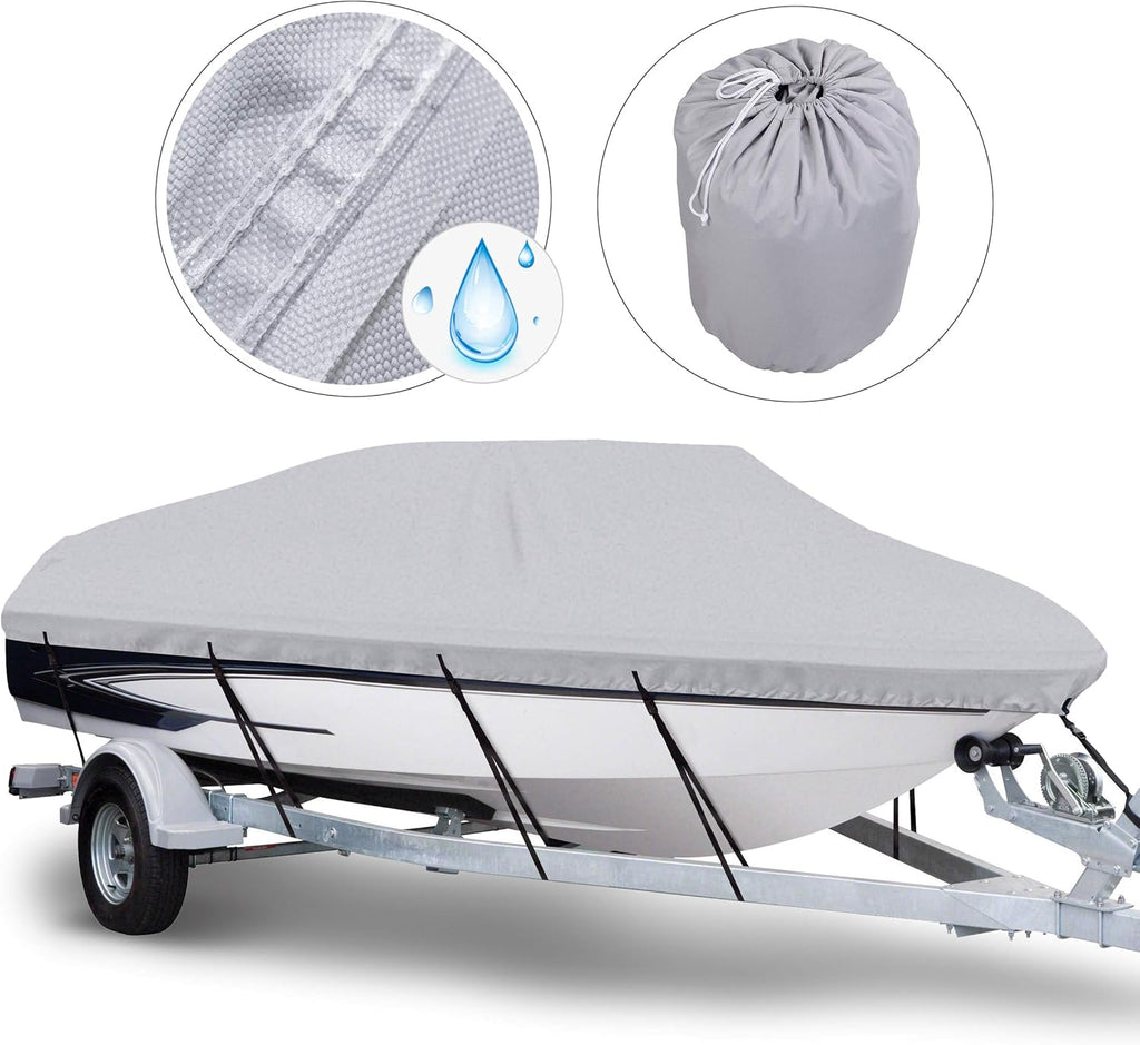 Waterproof Trailerable Boat Cover, Fits 17-19 ft V-Hull Tri-Hull Runabouts N878