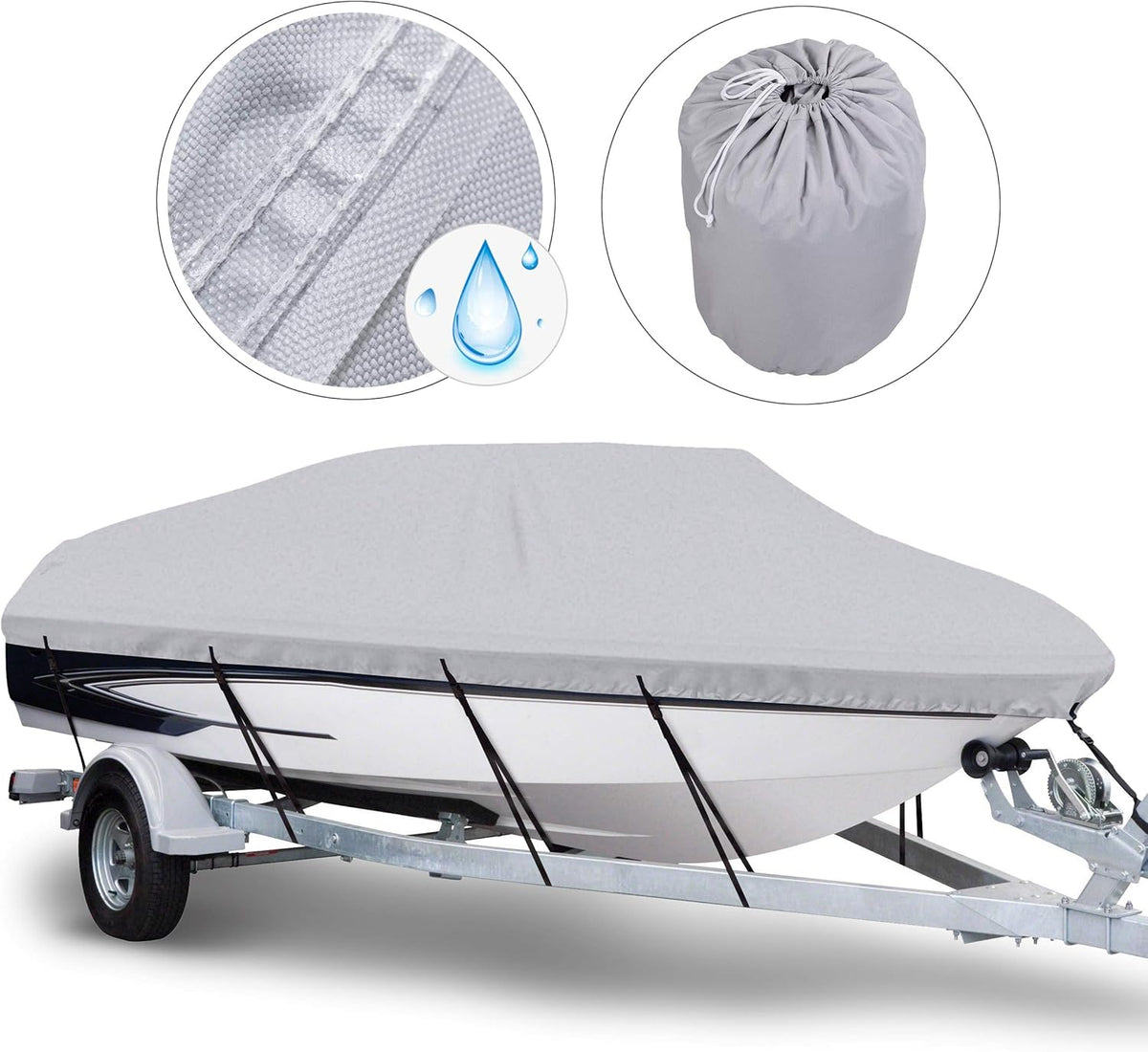 Waterproof Trailerable Boat Cover, Fits 17-19 ft V-Hull Tri-Hull Runabouts N878