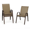 Beige Set of 4 Stackable Patio Dining Chairs with Metal Frame G8661