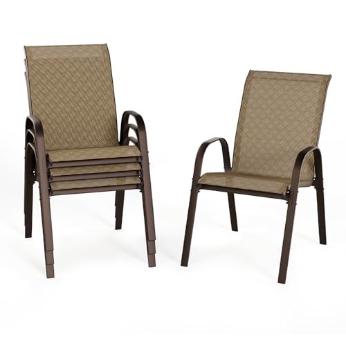 Beige Set of 4 Stackable Patio Dining Chairs with Metal Frame G8661