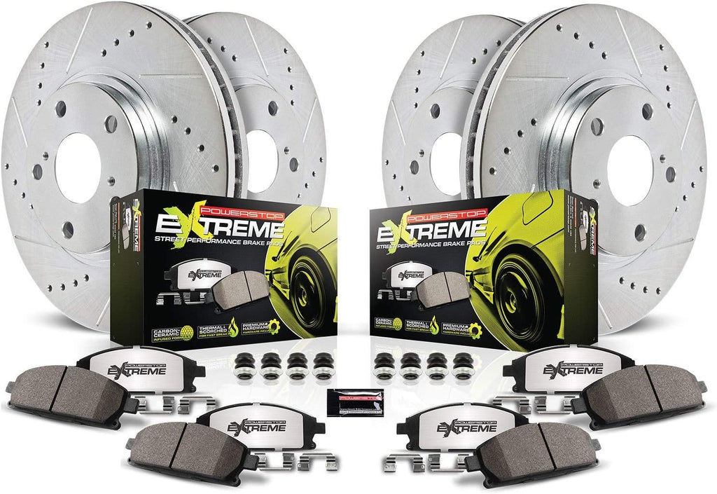 Front and Rear Drilled Slotted Brake Rotors Ceramic Brake Pads Calipers R98648