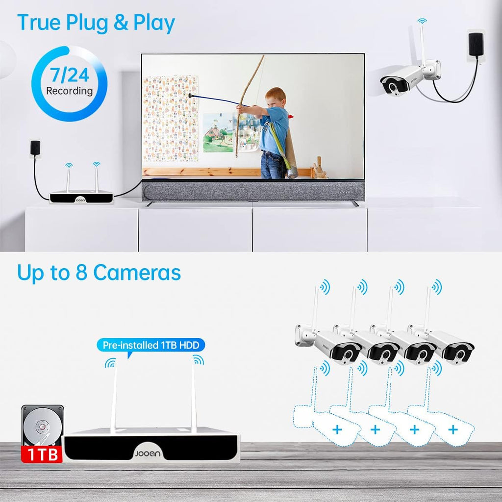 Wireless Security Camera System, 8 Channel 3MP NVR with 1TB Hard Drive, 4pcs 3.0 Megapixel WiFi IP Cameras Outdoor L18472