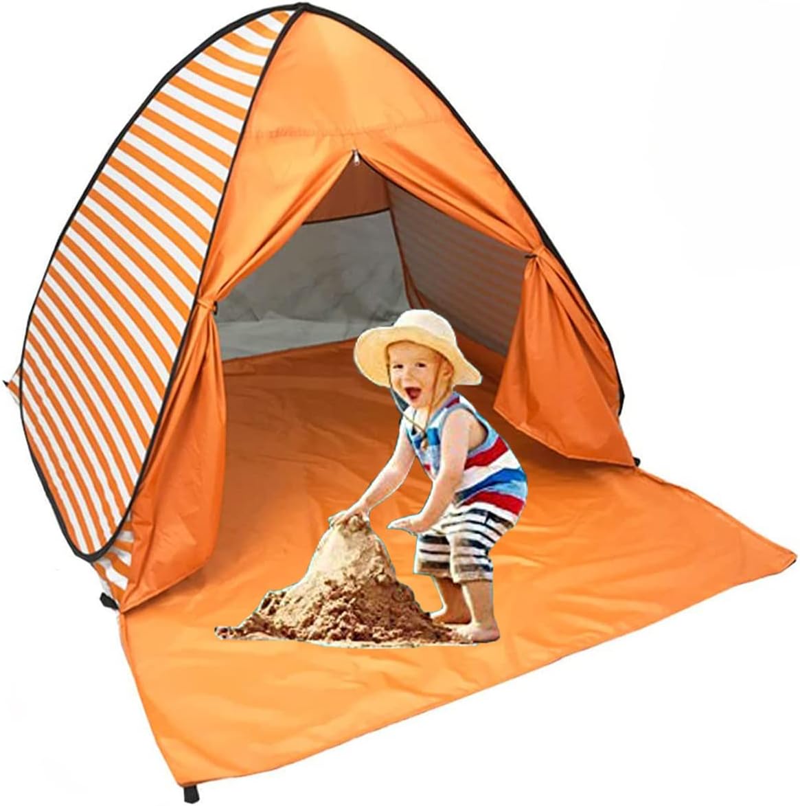 Pop Up Beach Tent Sun Shelter UPF 50+ 2-3 Person Dark Blue Stripes C3063
