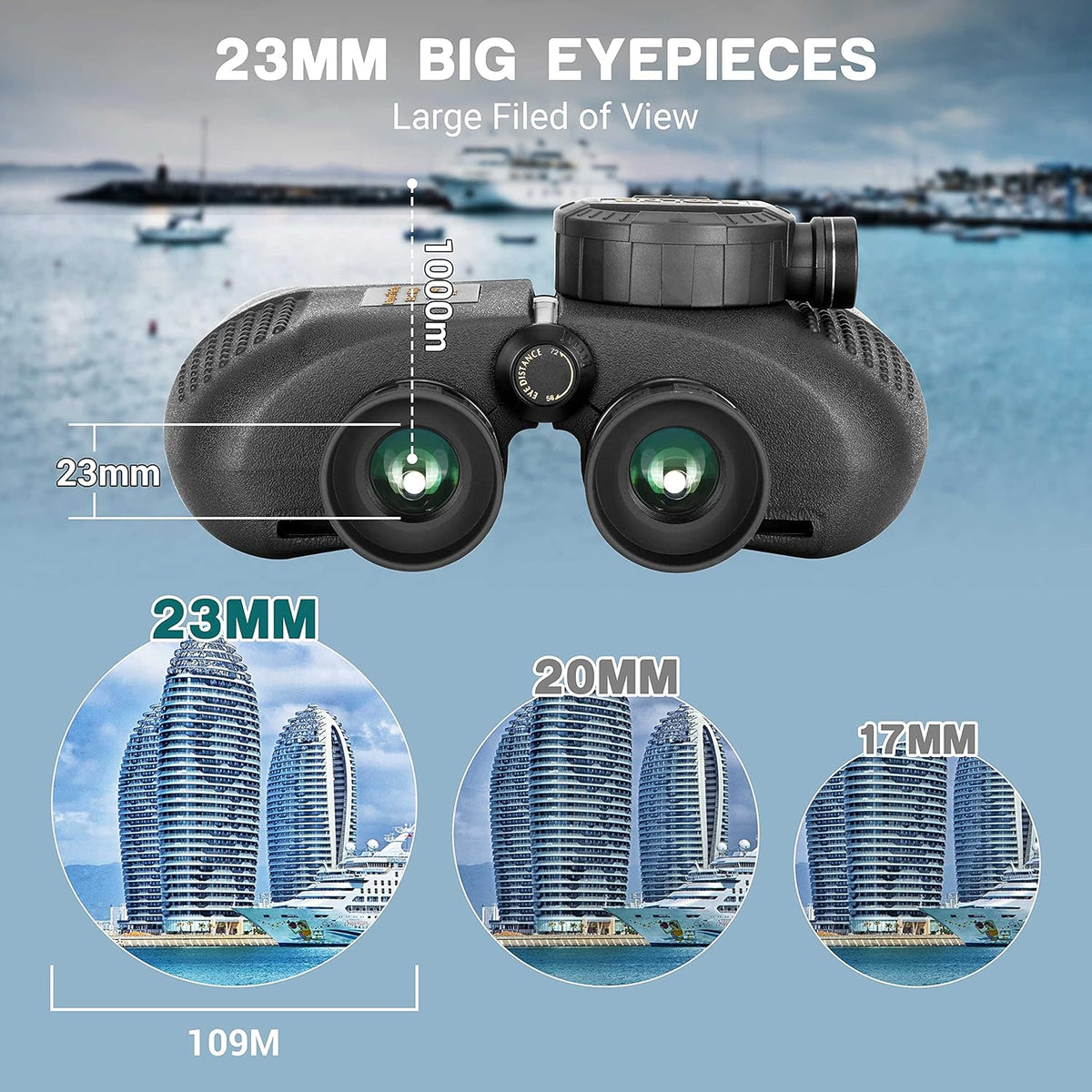 10X50 Waterproof Binoculars with Rangefinder and Compass M638