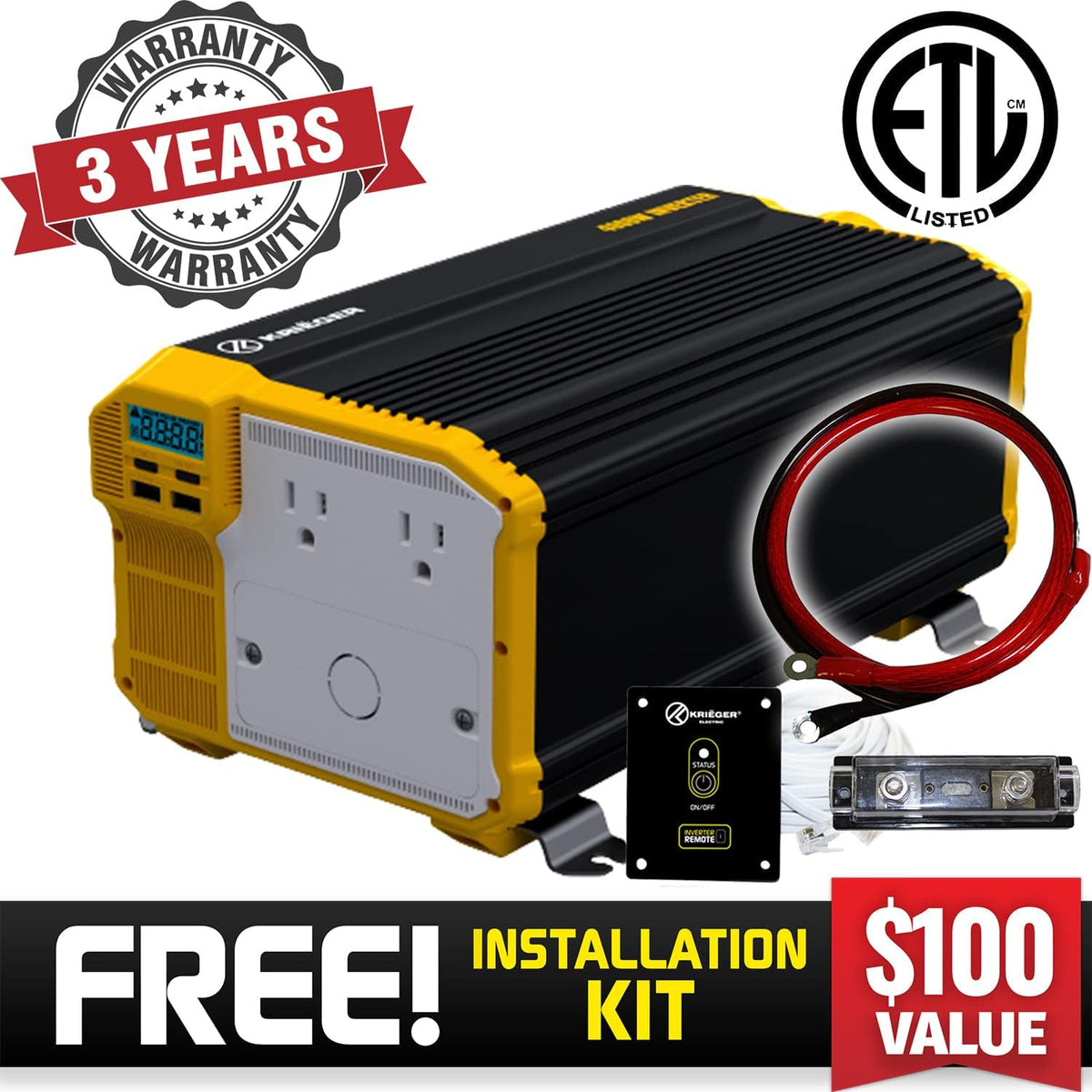 3000 Watts 12V to 110V Modified Sine Wave Power Inverter W642