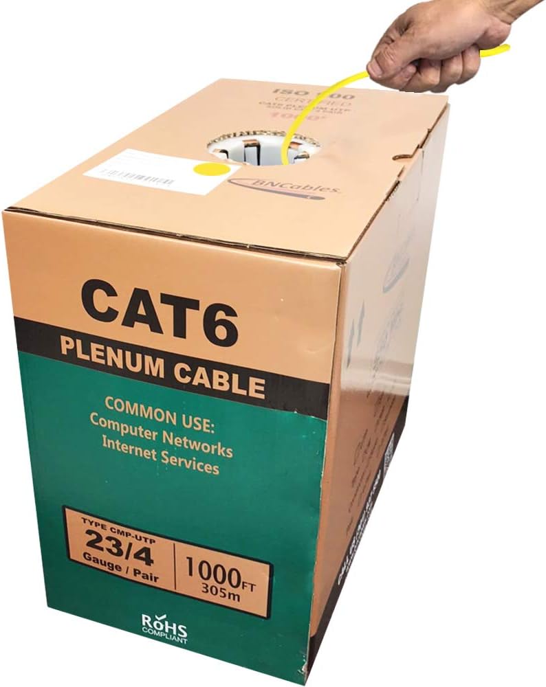550MHZ CAT6 Plenum Cable 1000ft Blue, 23AWG 4Pair Solid UTP Network Cable A801