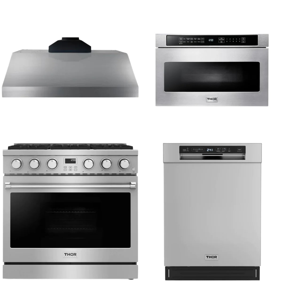 36 Gas Range, Range Hood, Dishwasher and Microwave G830
