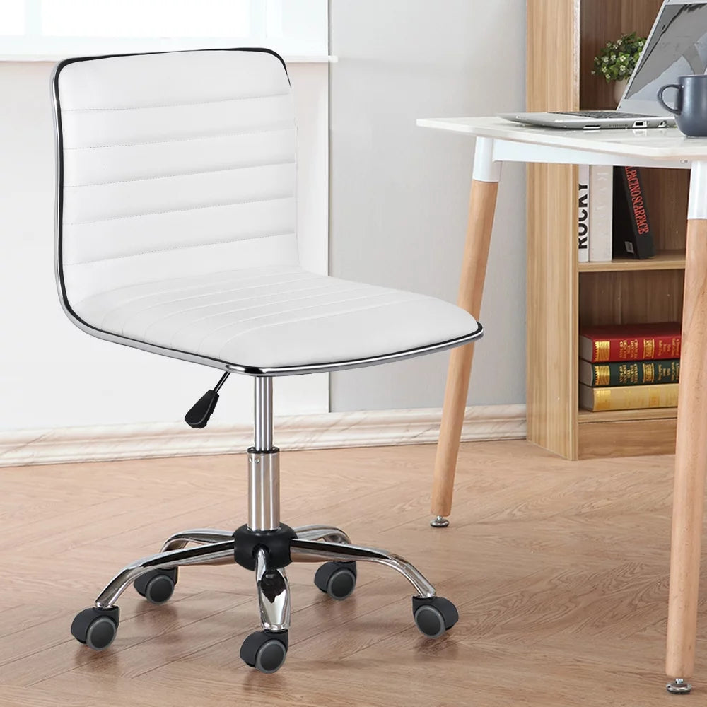 White Adjustable PU Leather Office Chair with Wheels B33842