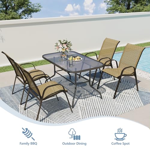 Beige Set of 4 Stackable Patio Dining Chairs with Metal Frame G8661