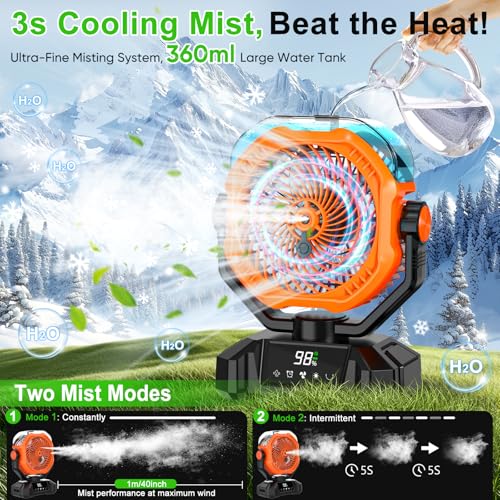 20000mAh Rechargeable Battery Powered Camping Fan with LED Lantern H12729