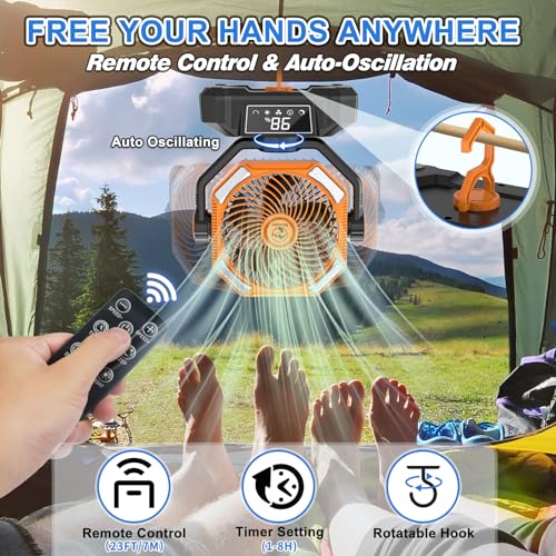 20000mAh Rechargeable Battery Powered Camping Fan with LED Lantern H12729