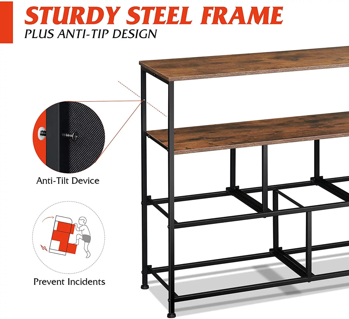 Black and Rustic Brown TV Stand with Fabric Drawers R725314