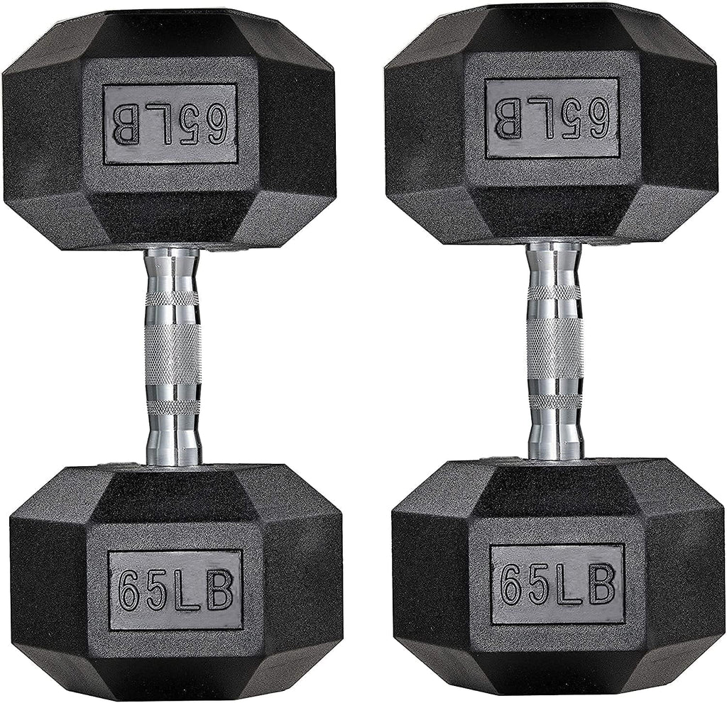 60lbs Pair Black Rubber Coated Cast Iron Hex Dumbbell Set M933837