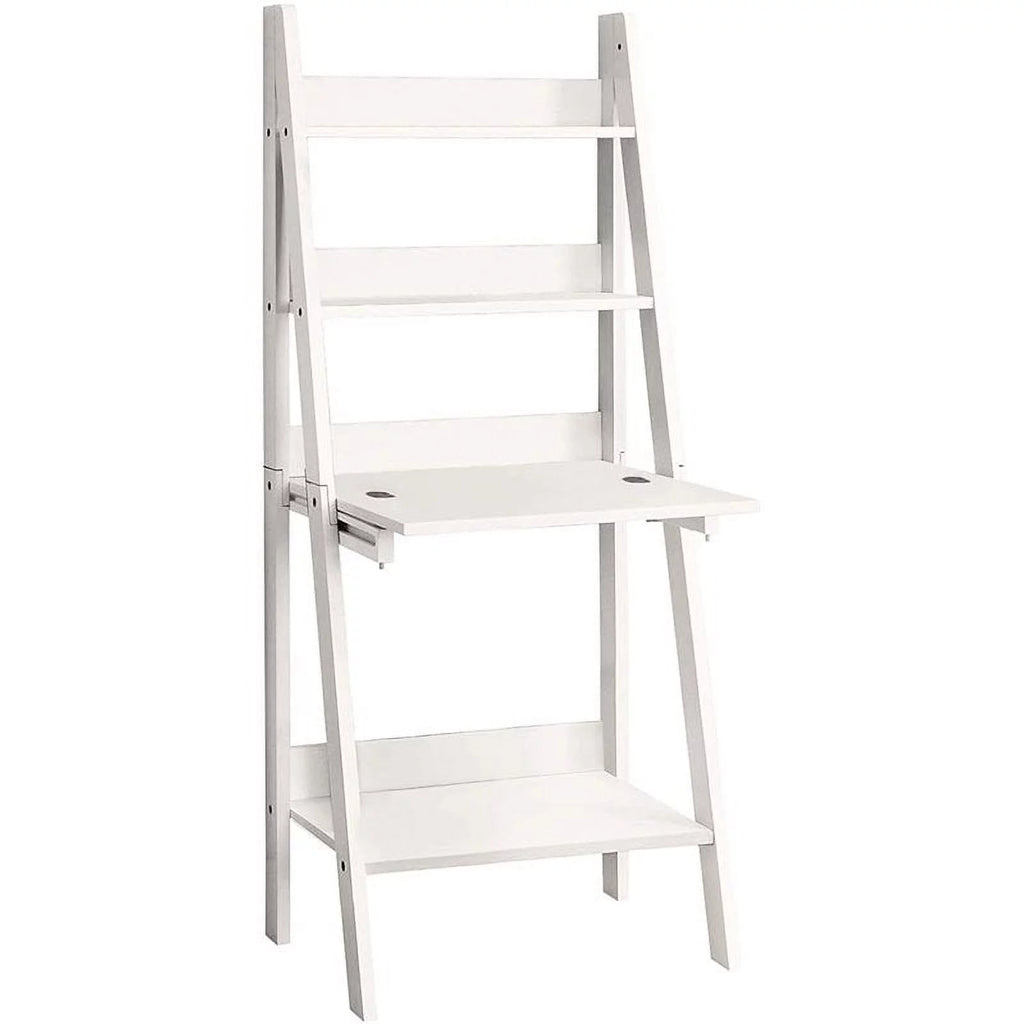 White Ladder Bookcase with Drop-Down Desk G327194