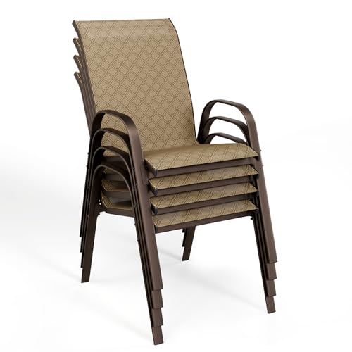 Beige Set of 4 Stackable Patio Dining Chairs with Metal Frame G8661