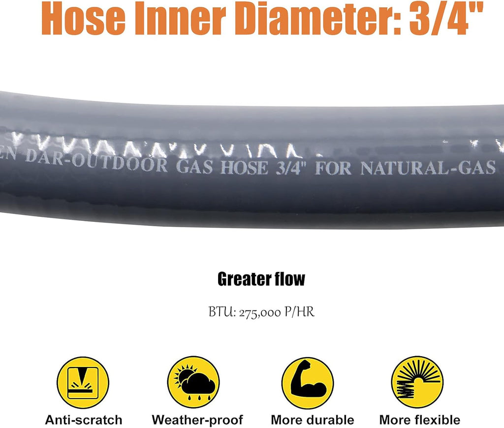 15FT 3/4 Inch ID Natural Gas Hose with Quick Connect Fittings K874498