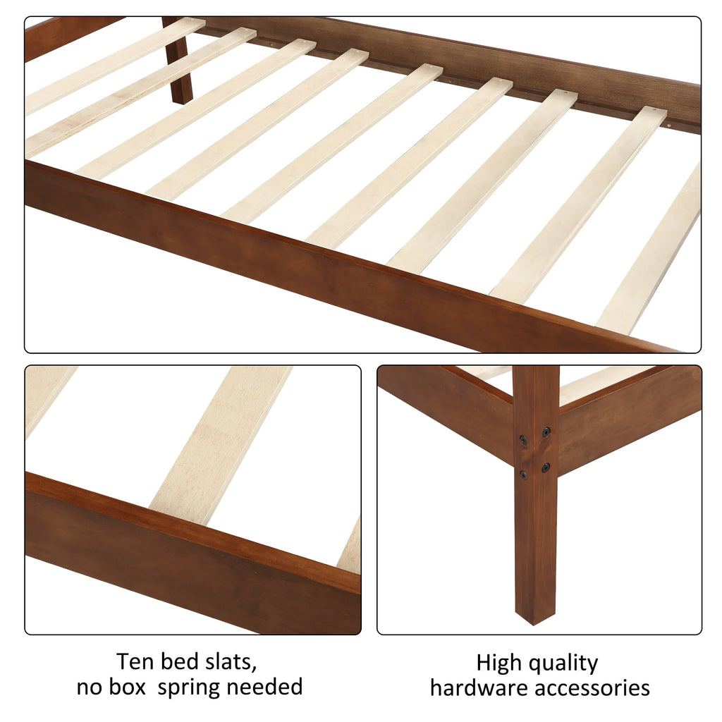 White Twin Size Wood Platform Bed with Headboard and Footboard P3648