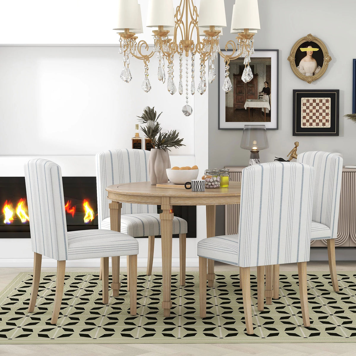 Round Dining Table Set for 4, 5-Piece Solid Wood P7671