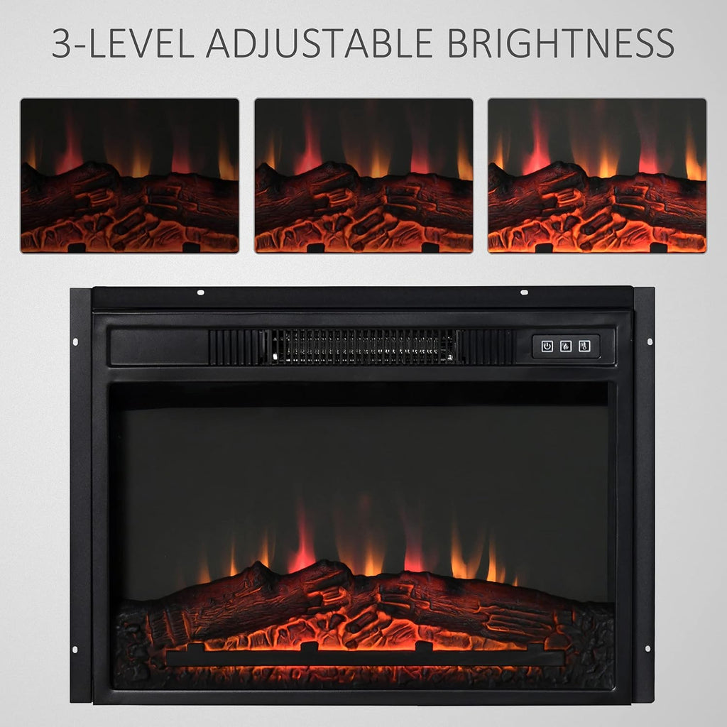 23 Electric Fireplace Insert with Adjustable Brightness, 1400W, Black G198