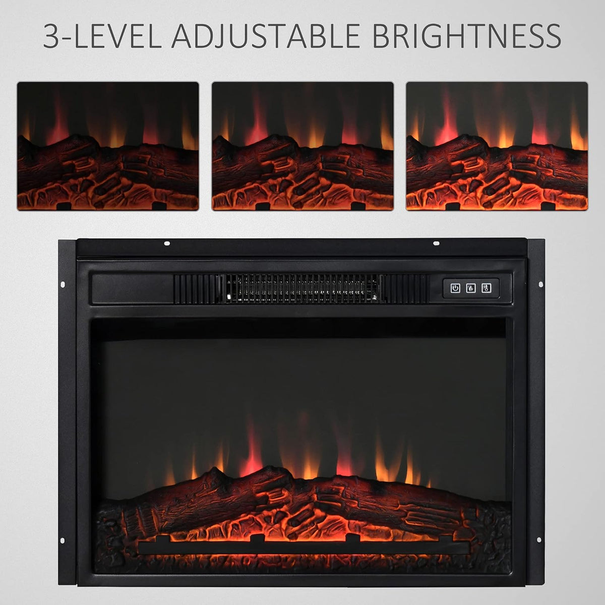 23 Electric Fireplace Insert with Adjustable Brightness, 1400W, Black G198
