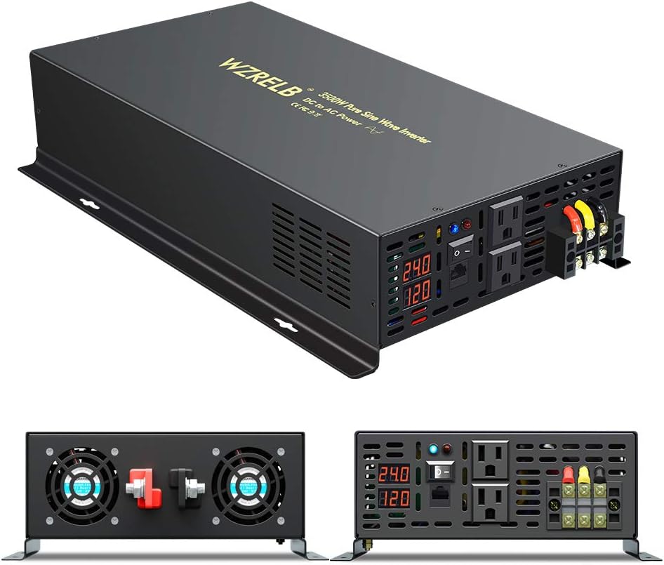 Pure Sine Wave 3500W 24V DC to 110V 120V AC Power Inverter with Dual US Outlets G9090