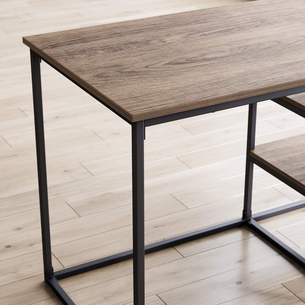Industrial Small Home Office Desk with 2 Open Storage Shelves L479