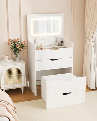 White Vanity Desk with Mirror and Lights S7329