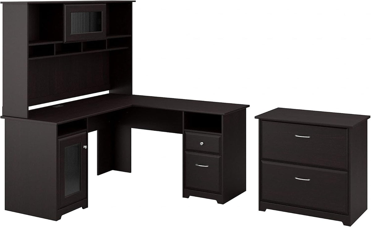 L Shaped Desk with Hutch and Lateral File Cabinet M373930