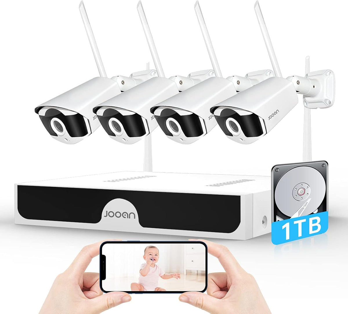 Wireless Security Camera System, 8 Channel 3MP NVR with 1TB Hard Drive, 4pcs 3.0 Megapixel WiFi IP Cameras Outdoor L18472