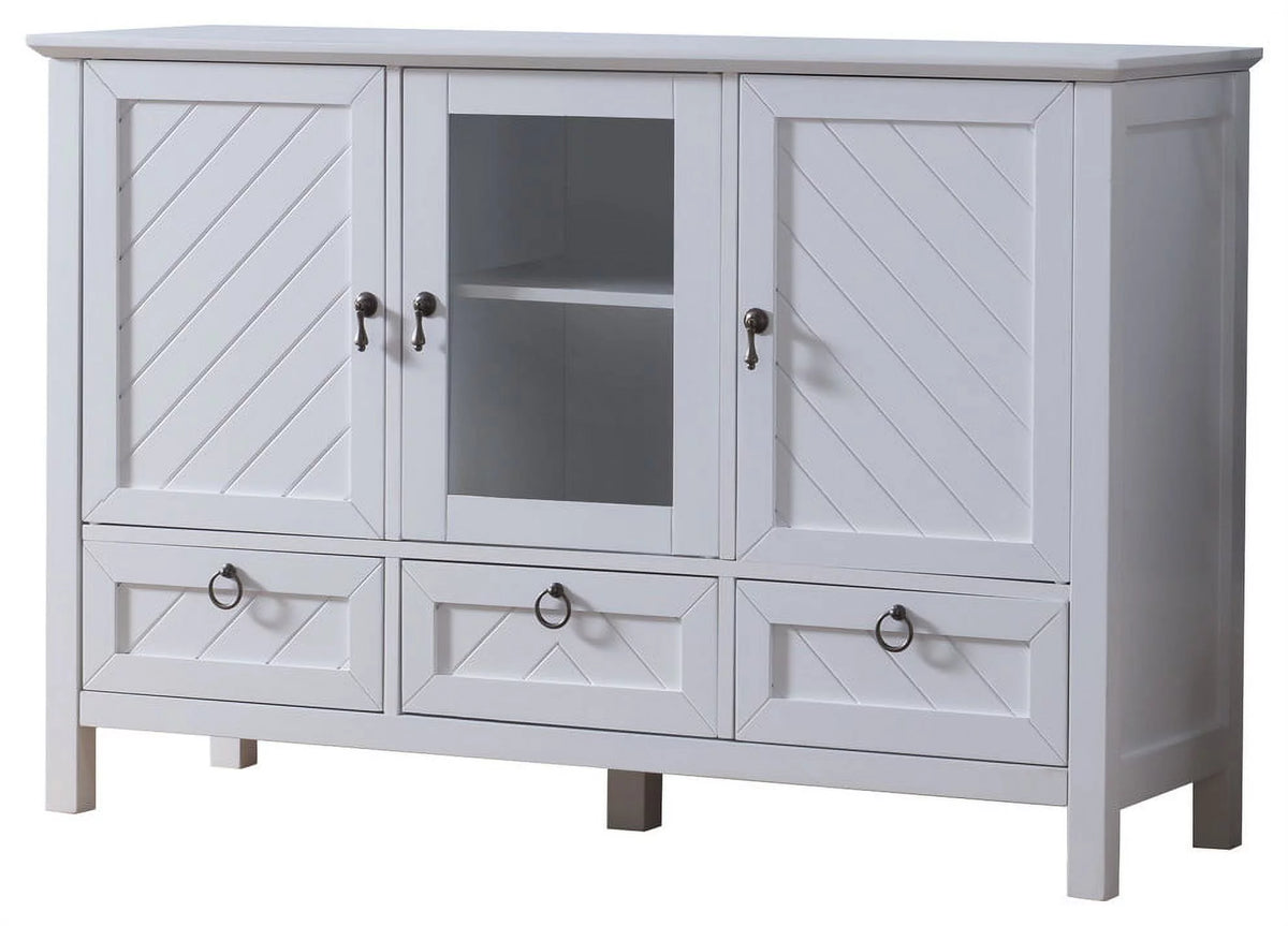 White Wood & Glass Sideboard Buffet Console Table with Drawers S5927