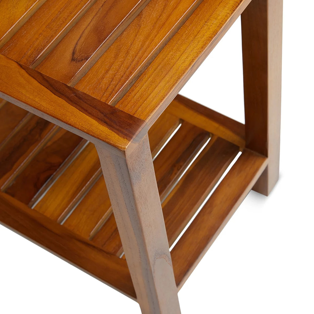 24 Inch Teak Shower Bench with Shelf I662