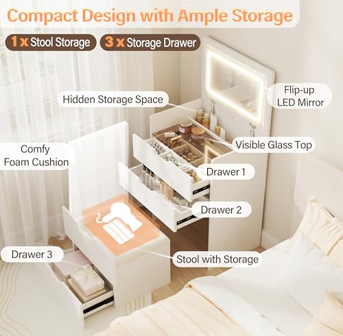 White Vanity Desk with Mirror and Lights S7329
