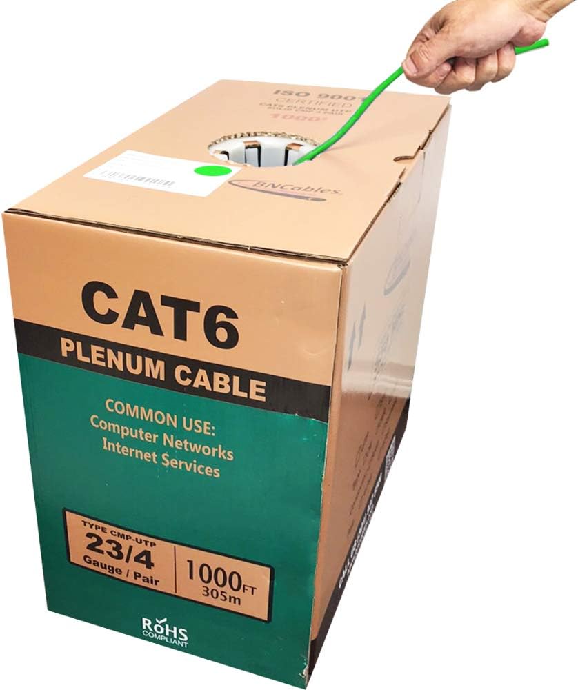 550MHZ CAT6 Plenum Cable 1000ft Blue, 23AWG 4Pair Solid UTP Network Cable A801