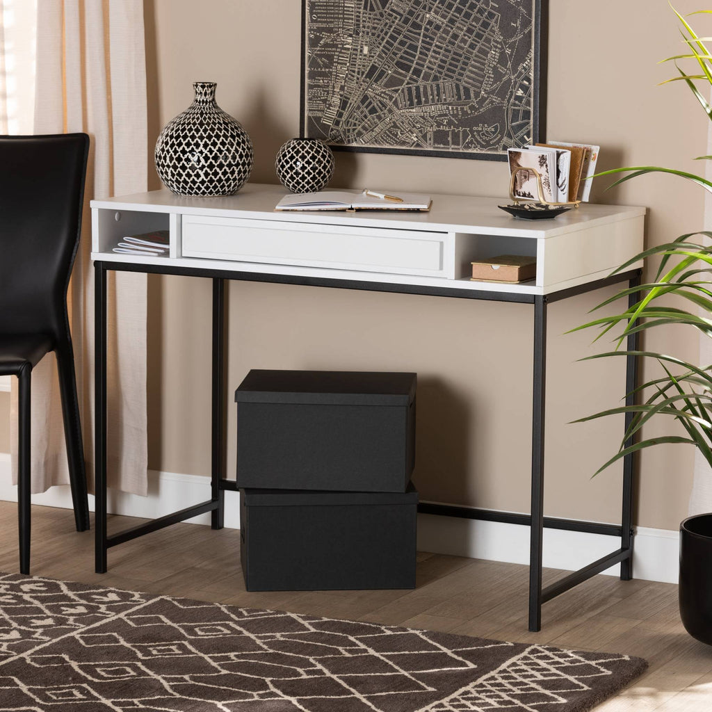 White 1-Drawer Wood and Metal Desk K3281