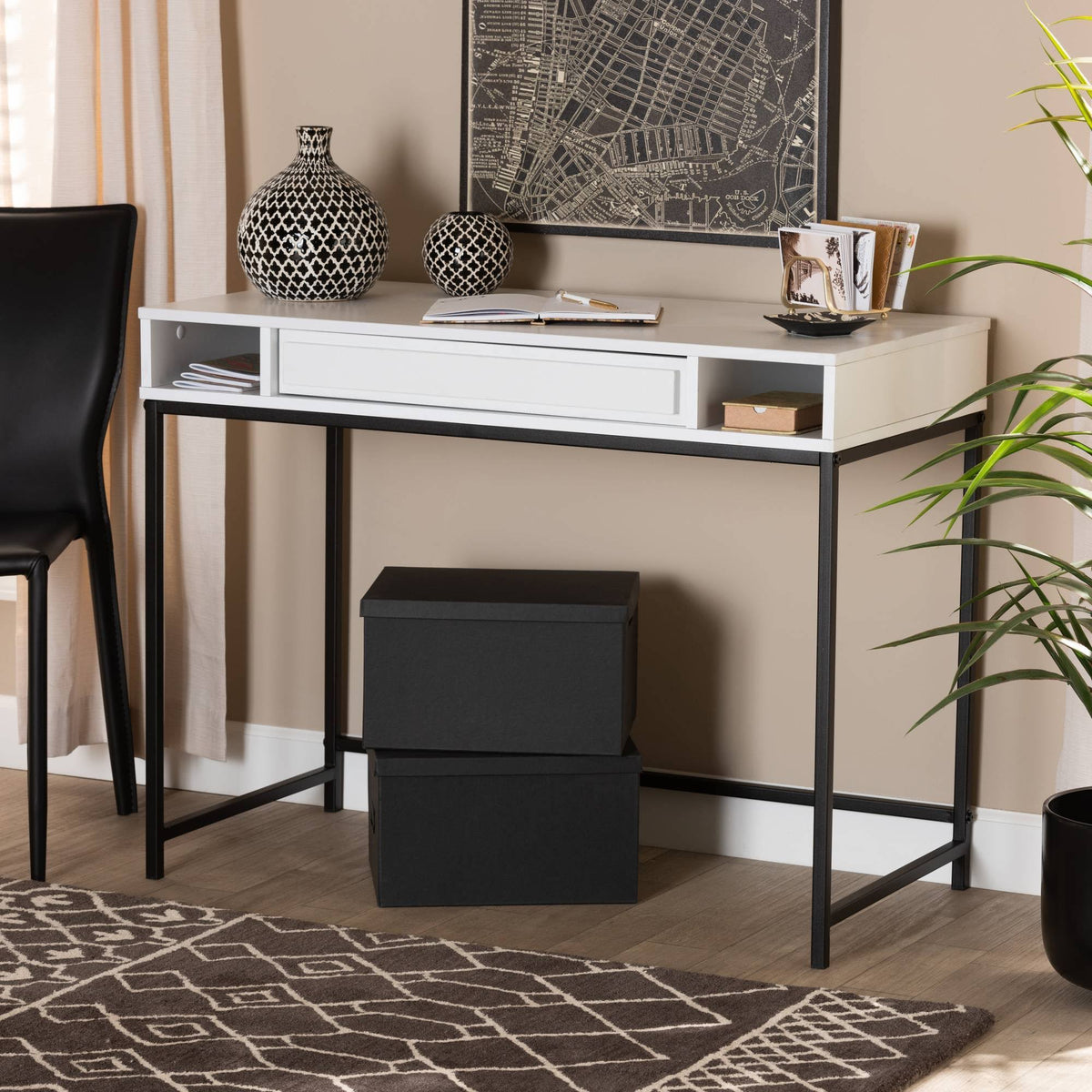 White 1-Drawer Wood and Metal Desk K3281