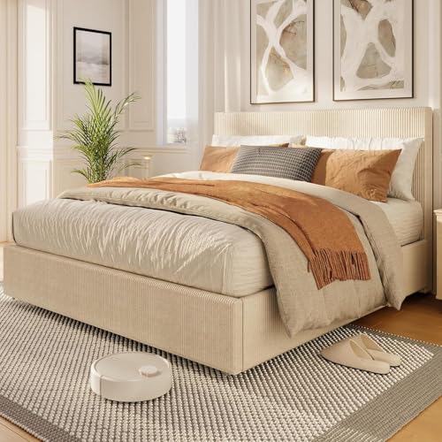 Queen Size Upholstered Platform Bed Frame with 4 Storage Drawers Y88617