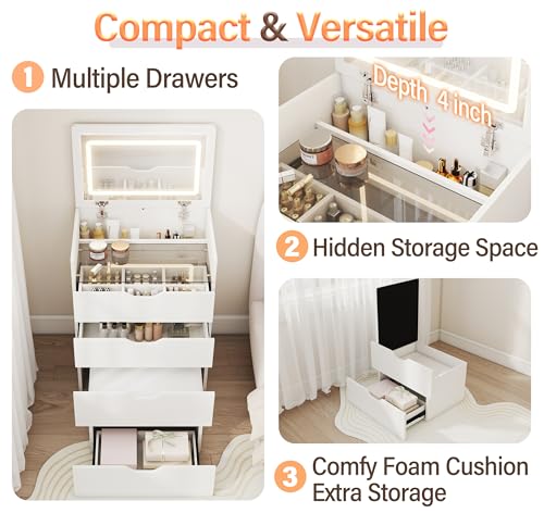 White Vanity Desk with Mirror and Lights S7329