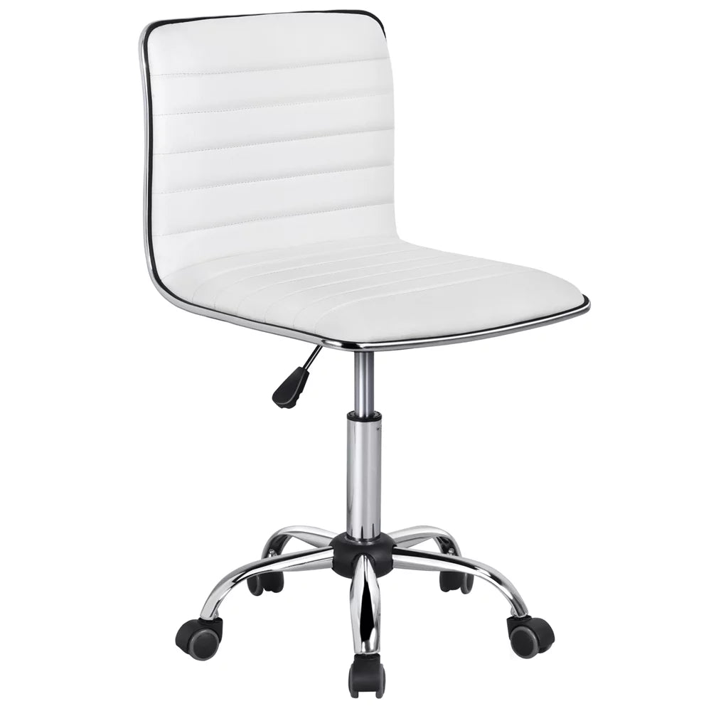 White Adjustable PU Leather Office Chair with Wheels B33842