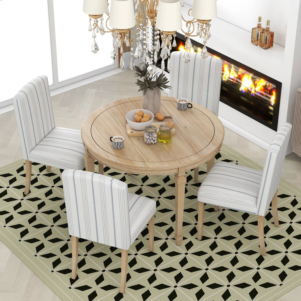 Round Dining Table Set for 4, 5-Piece Solid Wood P7671