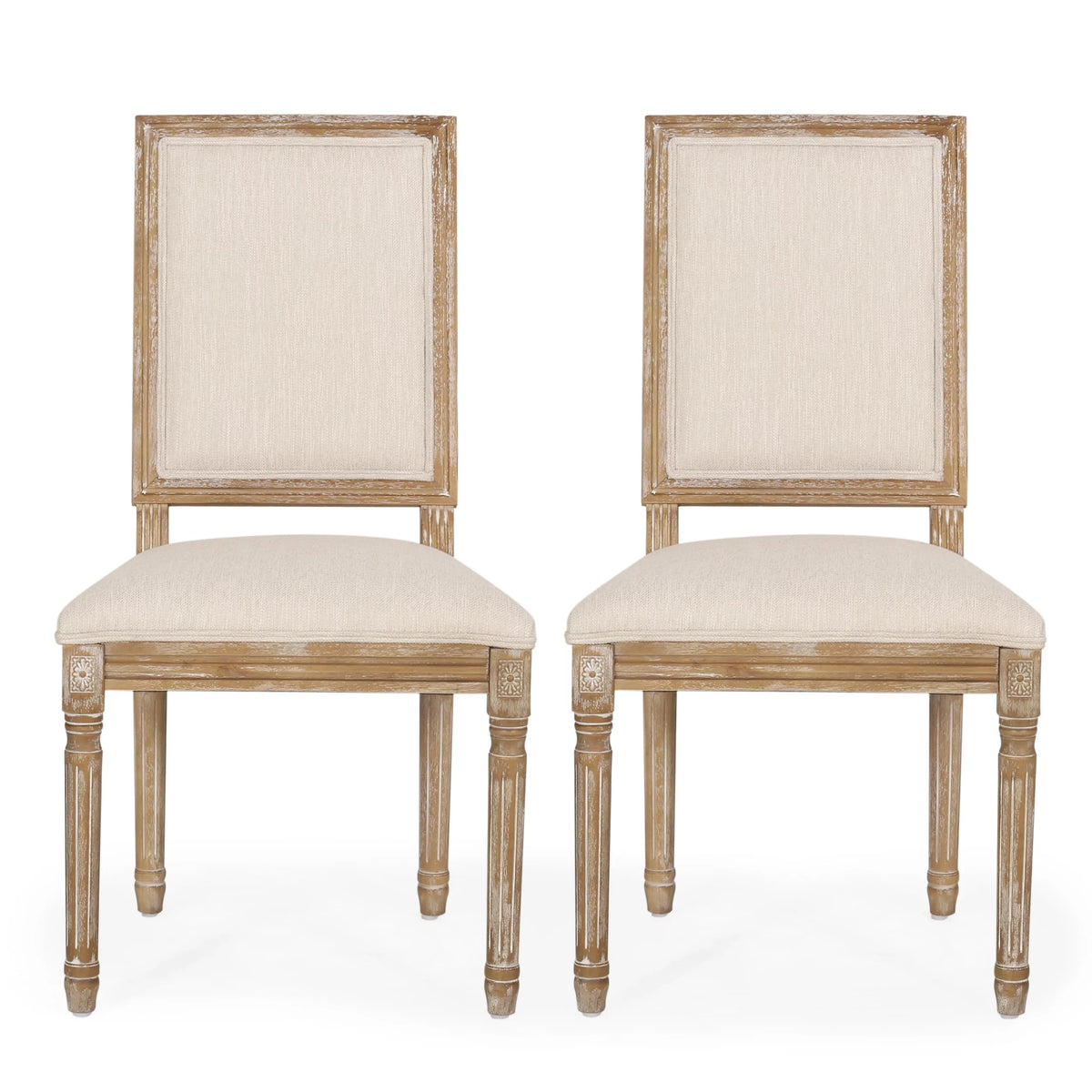 Beige Fabric Upholstered Dining Chairs Set of 2 A264