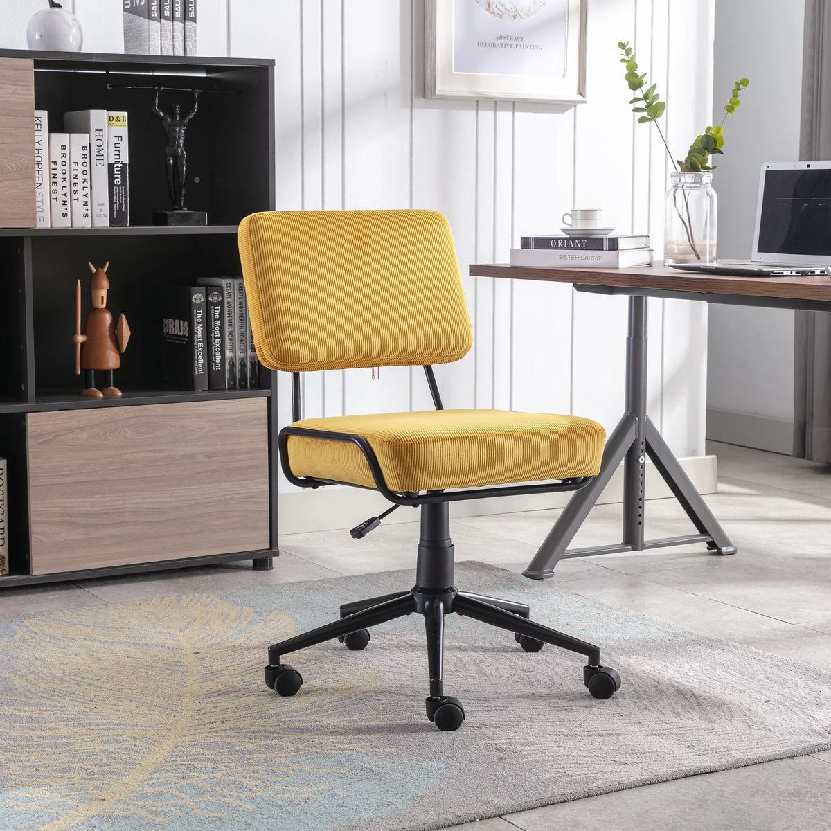 Yellow Corduroy Adjustable Swivel Desk Chair C77220