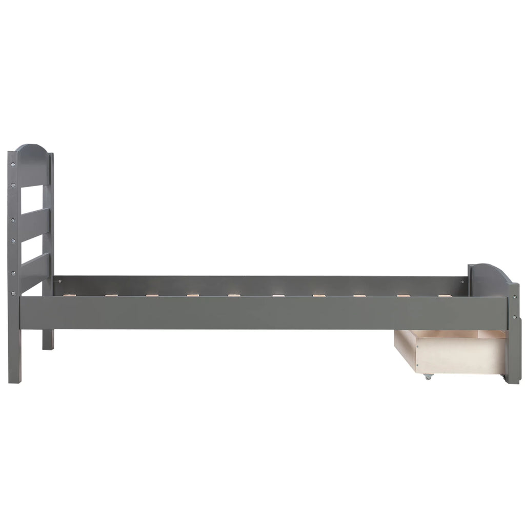 White Pine Wood Twin Bed with Storage Drawer P23549